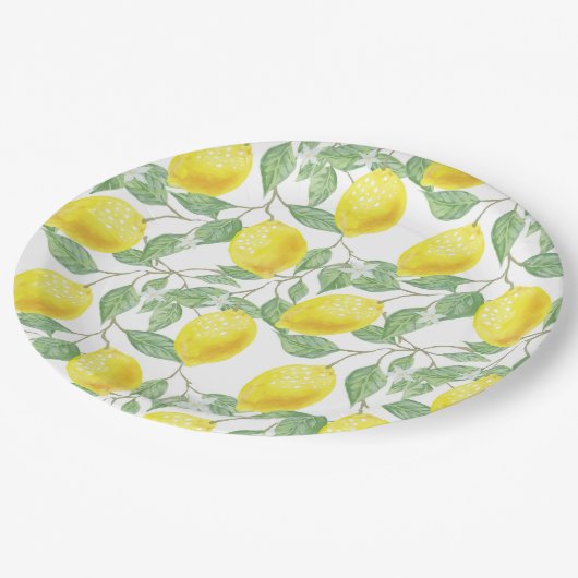 Assiettes En Carton Aquarelle citron Aquarelle fraîche Citrus jaune pi (Angle)