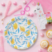 Assiettes En Carton Aquarelle Citron et Feuilles bleus (Fête)