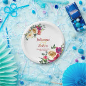 Assiettes En Carton Aquarelle citron et papier mariage à fleurs magent (Fête)