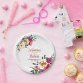 Assiettes En Carton Aquarelle citron et papier mariage à fleurs magent (Fête)