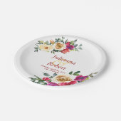 Assiettes En Carton Aquarelle citron et papier mariage à fleurs magent (Angle)