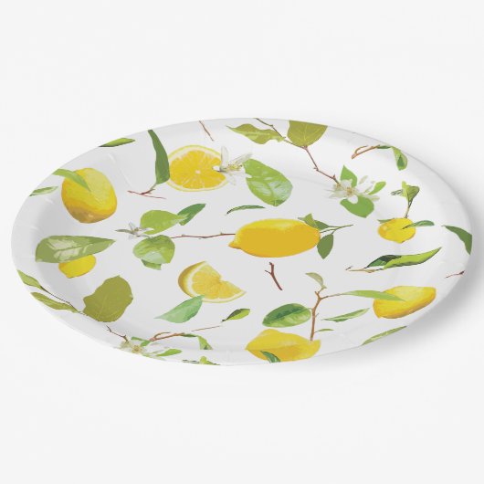 Assiettes En Carton Aquarelle Citron & Feuilles 2 (Angle)
