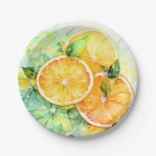Assiettes En Carton Aquarelle Citron Orange Citron Vert Botanique Cuis