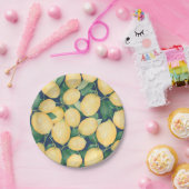 Assiettes En Carton Aquarelle Citrons Vert sur bleu marine (Fête)