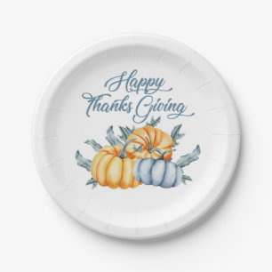 Assiettes En Carton Aquarelle citrouille de Thanksgiving
