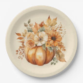 Assiettes En Carton Aquarelle Citrouille Floral Design- (Devant)