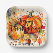 Assiettes En Carton Aquarelle Citrouilles et feuilles d'automne Thanks (Recto)