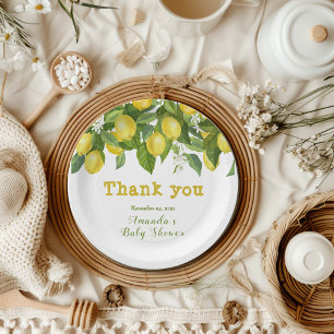 Assiettes En Carton Aquarelle Citrus Fruit Citron Fleur Baby shower