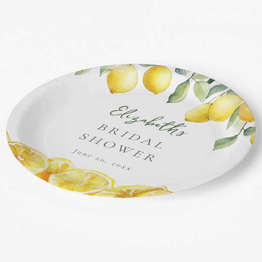 Assiettes En Carton Aquarelle Citrus jaune citron Fête des mariées (Angle)