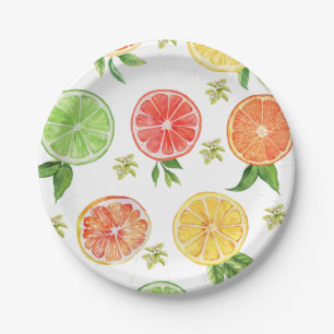 Assiettes En Carton Aquarelle Citrus Little Cutie Baby shower