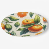 Assiettes En Carton Aquarelle Citrus Orange Feuille Mariage (Angle)