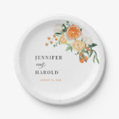 Assiettes En Carton Aquarelle Citrus Orange Floral Mariage été (Devant)