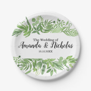 Assiettes En Carton Aquarelle classique sauvage prairie verte Mariage