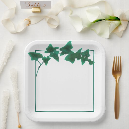 Assiettes En Carton Aquarelle classique Vert Anglais Ivy (Mariage)