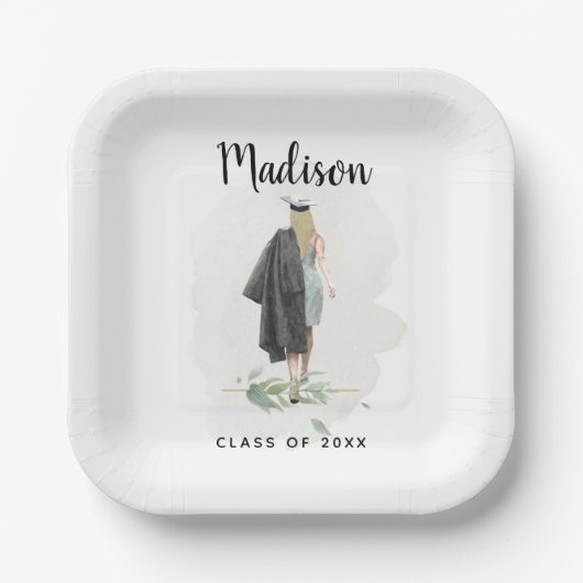 Assiettes En Carton Aquarelle College Graduation Votre nom Grad Party (Recto)