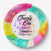 Assiettes En Carton Aquarelle colorée à éclaboussures Anniversaire (Devant)