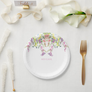 Assiettes En Carton Aquarelle colorée Fleurs sauvages Nom personnalisé