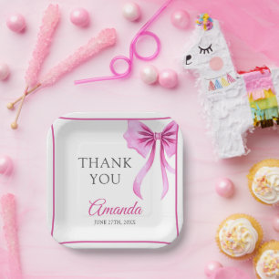 Assiettes En Carton Aquarelle Coquette Rose Bow Sweet 16 Anniversaire