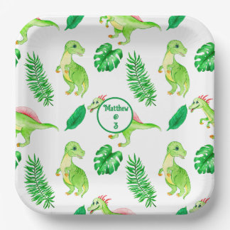 Assiettes En Carton Aquarelle couleur mignonne Motif Jungle Dinosaur