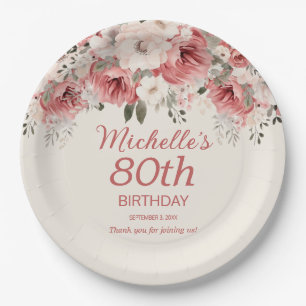 Assiettes En Carton Aquarelle couleur Rose rousse Dusty 80e
