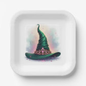 Assiettes En Carton Aquarelle Couronne verte Sorcière Casquette Annive (Recto)