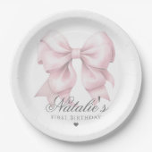 Assiettes En Carton Aquarelle customisée Dusty Rose Bow 1er anniversai (Devant)