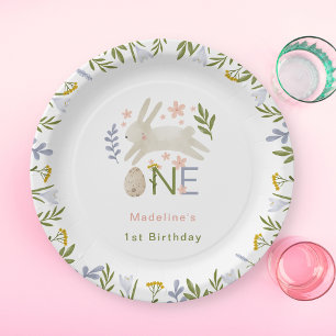 Assiettes En Carton Aquarelle Cute Bunny Girl 1er anniversaire