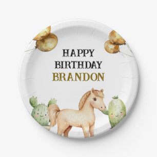 Assiettes En Carton Aquarelle Cute Cowboy 1er Rodéo Anniversaire
