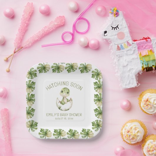 Assiettes En Carton Aquarelle Cute Dinosaur Hatching Bientôt Baby show (Fête)