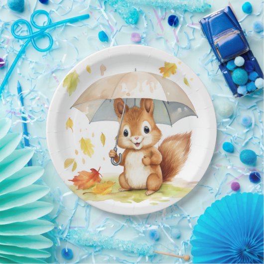 Assiettes En Carton Aquarelle Cute Écureuil d'automne (Fête)