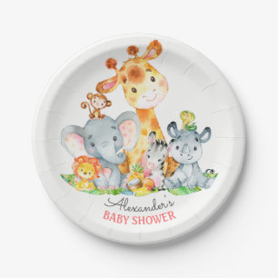 Assiettes En Carton Aquarelle Cute Safari Jungle Animaux Baby shower