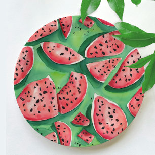 Assiettes En Carton Aquarelle Cute Watemelon Rouge Et Vert Fruits