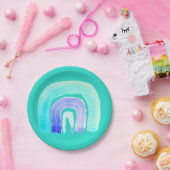 Assiettes En Carton Aquarelle d'amour bleu arc-en-ciel (Fête)