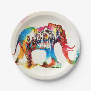 Assiettes En Carton Aquarelle d'amour de Vintage voyage d'éléphant d