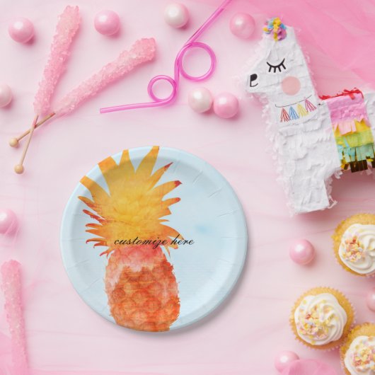 Assiettes En Carton Aquarelle d'ananas Fête d'été tropicale (Fête)