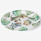 Assiettes En Carton Aquarelle d'anniversaire de Dinosaur (Angle)