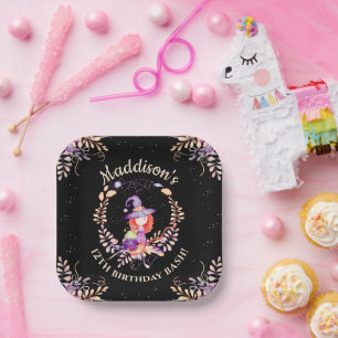 Assiettes En Carton Aquarelle d'anniversaire de la sorcière