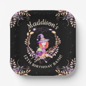 Assiettes En Carton Aquarelle d'anniversaire de la sorcière (Recto)