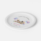 Assiettes En Carton Aquarelle d'anniversaire rose chien paw-ty (Angle)