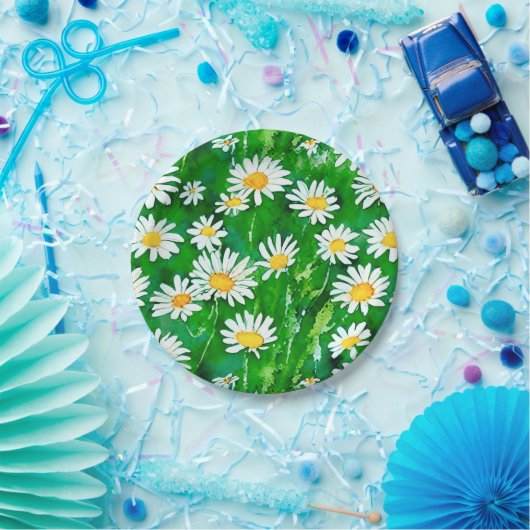 Assiettes En Carton Aquarelle dans un champ vert (Fête)