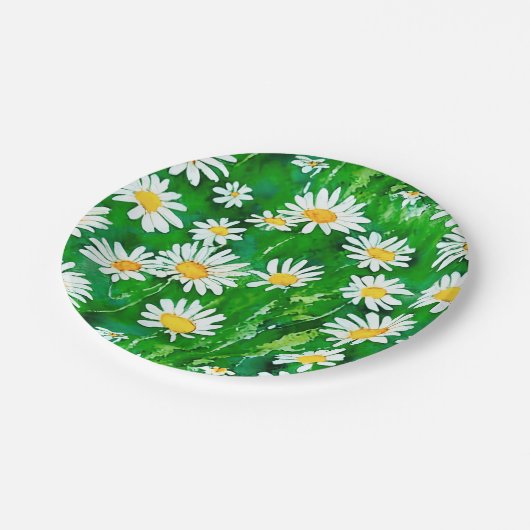 Assiettes En Carton Aquarelle dans un champ vert (Angle)