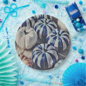 Assiettes En Carton Aquarelle d'automne Design Citrouille bleu et blan (Fête)
