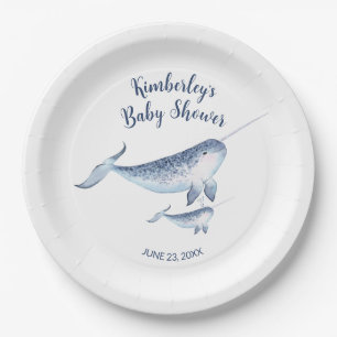 Assiettes En Carton Aquarelle de Baby shower de baleine Plaque de papi
