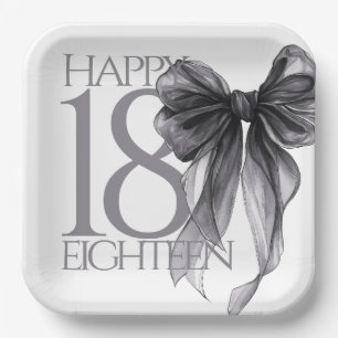 Assiettes En Carton Aquarelle de Bow noir 18e anniversaire