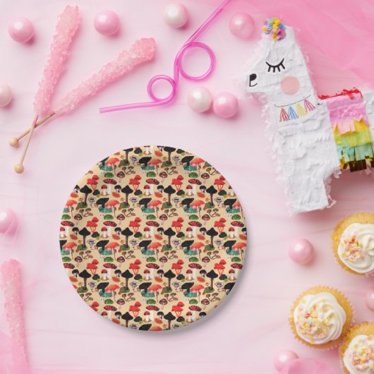 Assiettes En Carton Aquarelle de champignon d'automne rétro (Fête)