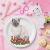 Assiettes En Carton Aquarelle de chat siamois de Noël (Fête)