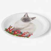 Assiettes En Carton Aquarelle de chat siamois de Noël (Angle)