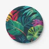Assiettes En Carton Aquarelle de feuillage tropical Paradis (Devant)