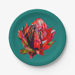 Assiettes En Carton Aquarelle de fleurs indigènes de Waratah