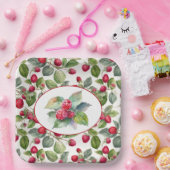 Assiettes En Carton Aquarelle de framboises mignonnes (Fête)